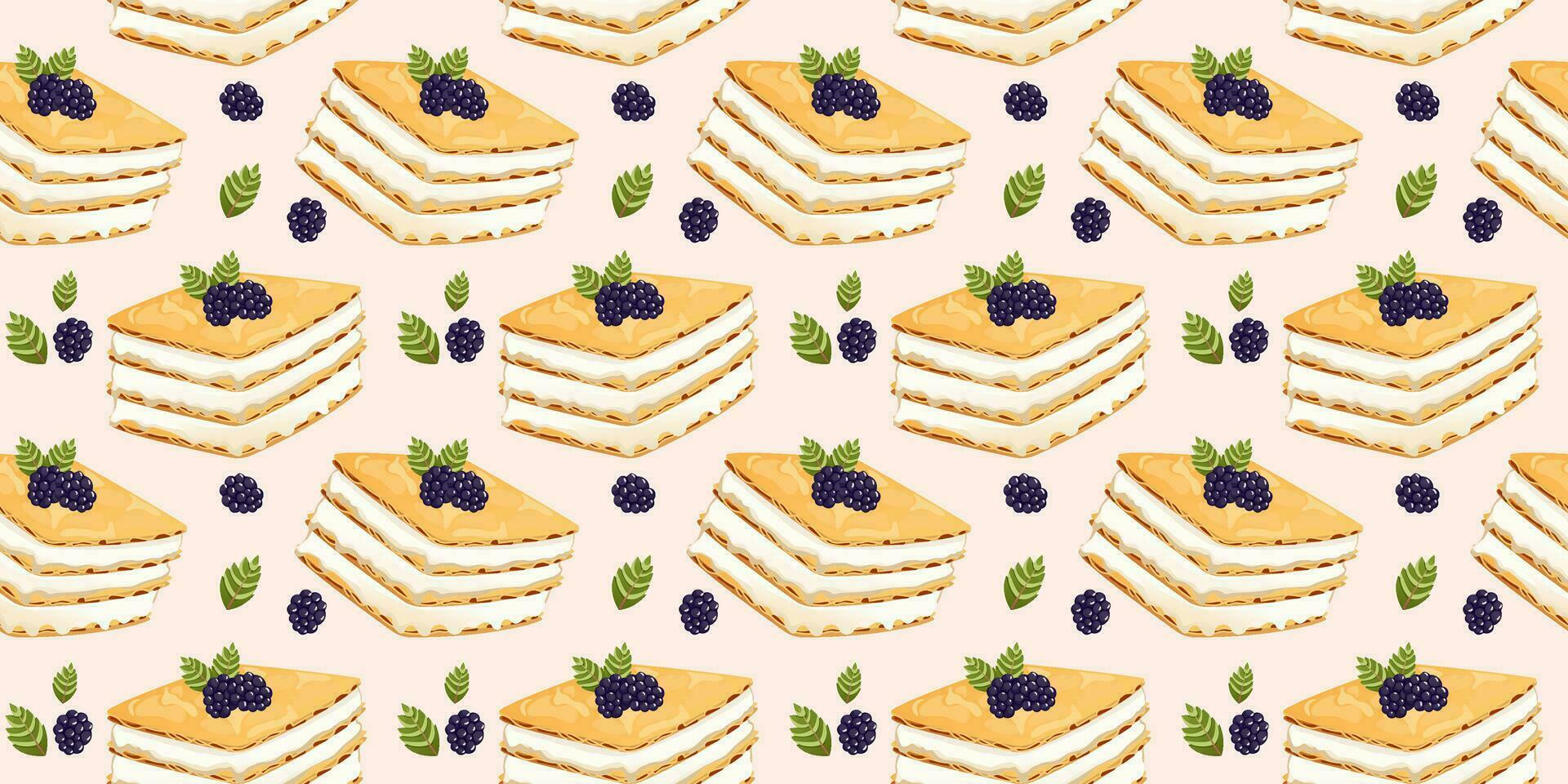 Napoleon cake seamless pattern. Vector illustration. Can be used to create appealing and decorative designs for various products like wallpapers, fabric prints, packaging.