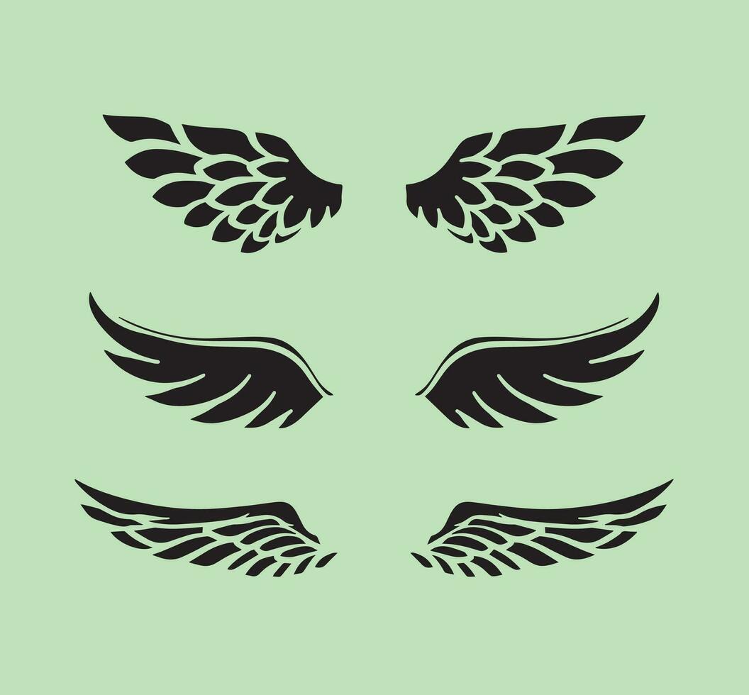 Black wings icon set vector