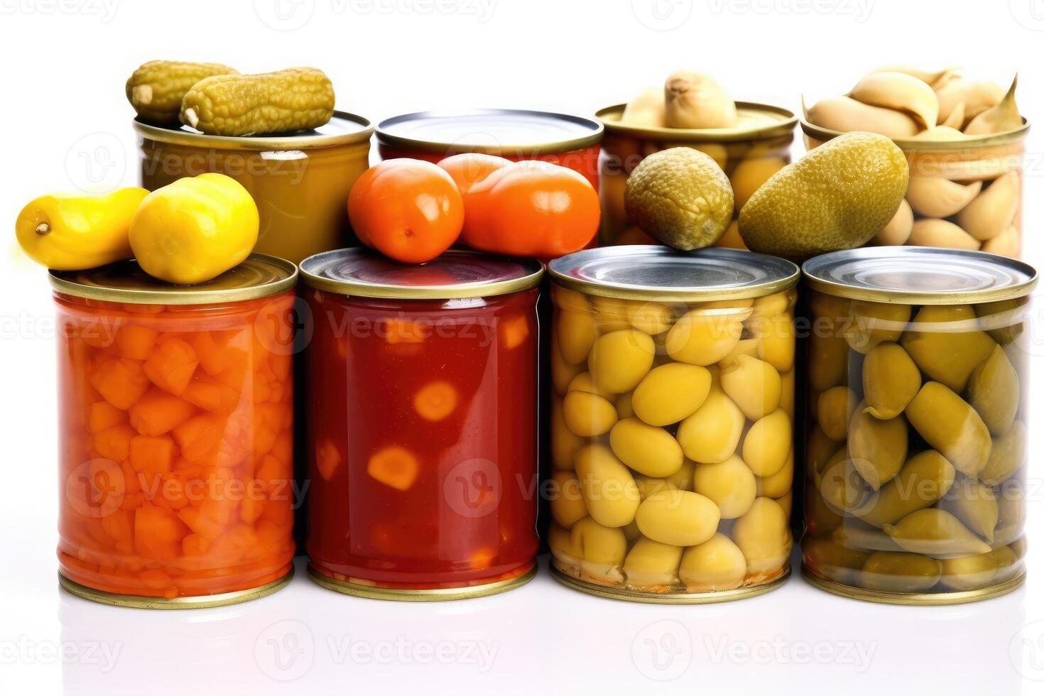 Enlatado vegetales blanco blanco aislado antecedentes comida fotografía ai generado foto