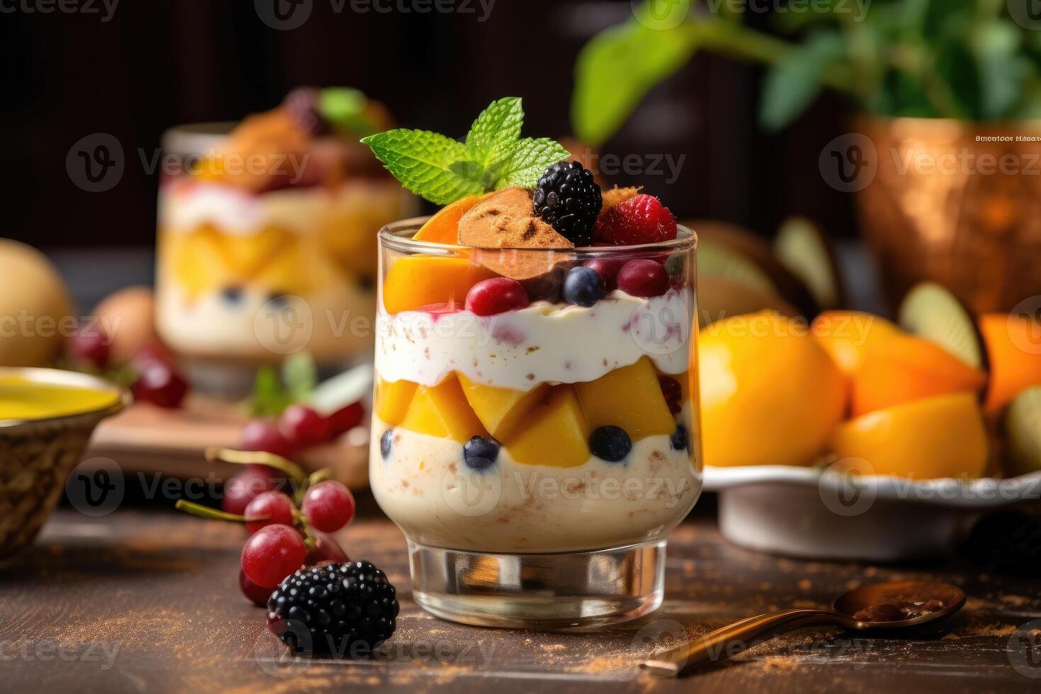 puding fruit cocktail in The kitchen table Food Photography photo