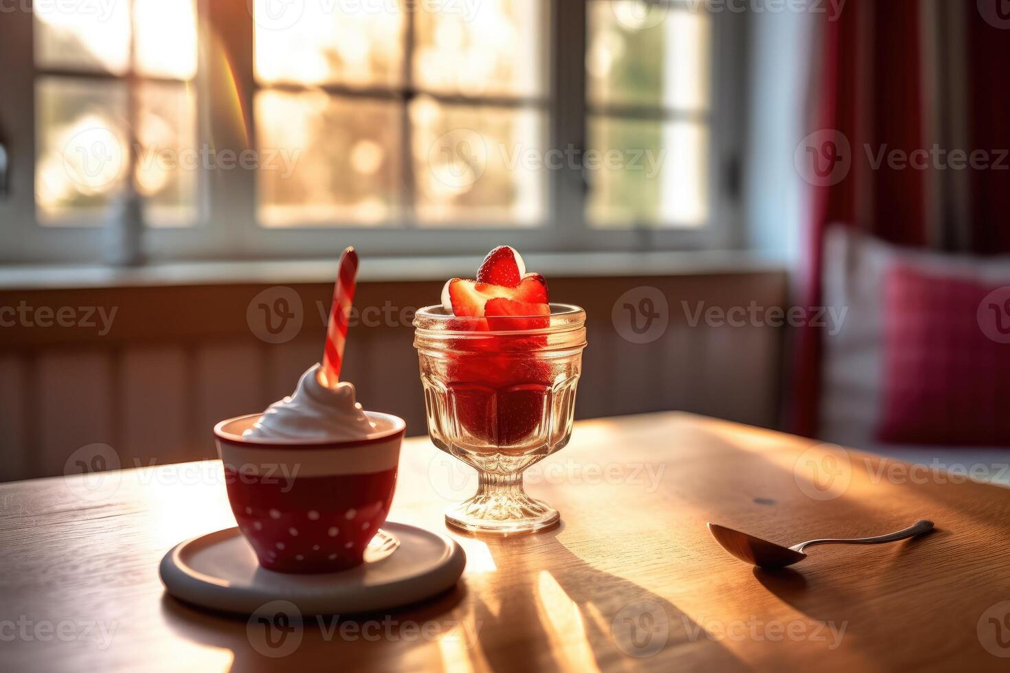 red light sundae in the kitchen table Food Photography photo