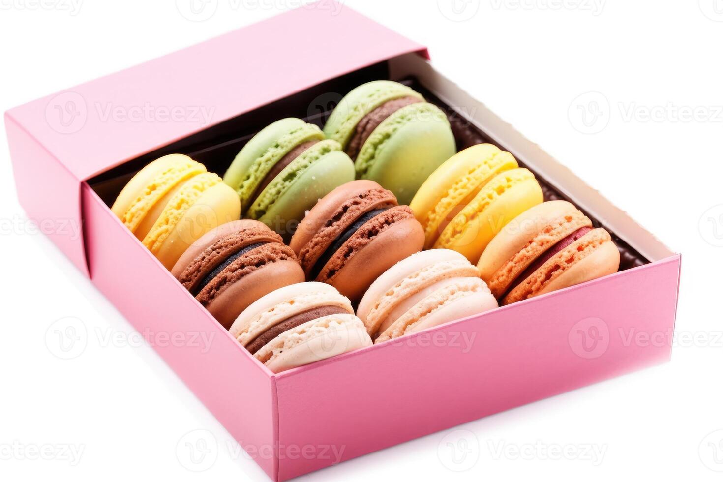 macaroon box white isolated background Food Photography photo