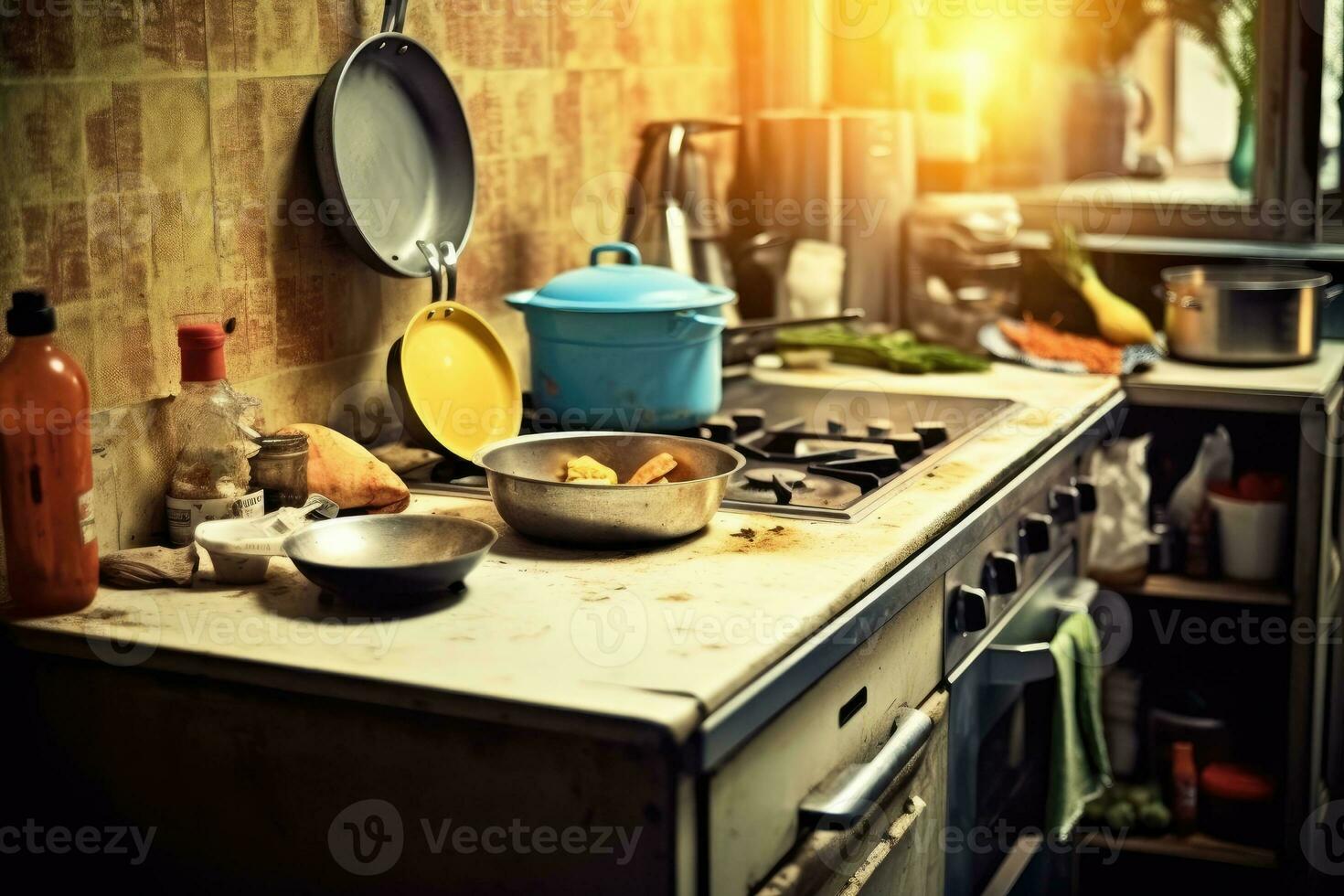 sucio cocina comida fotografía ai generado foto