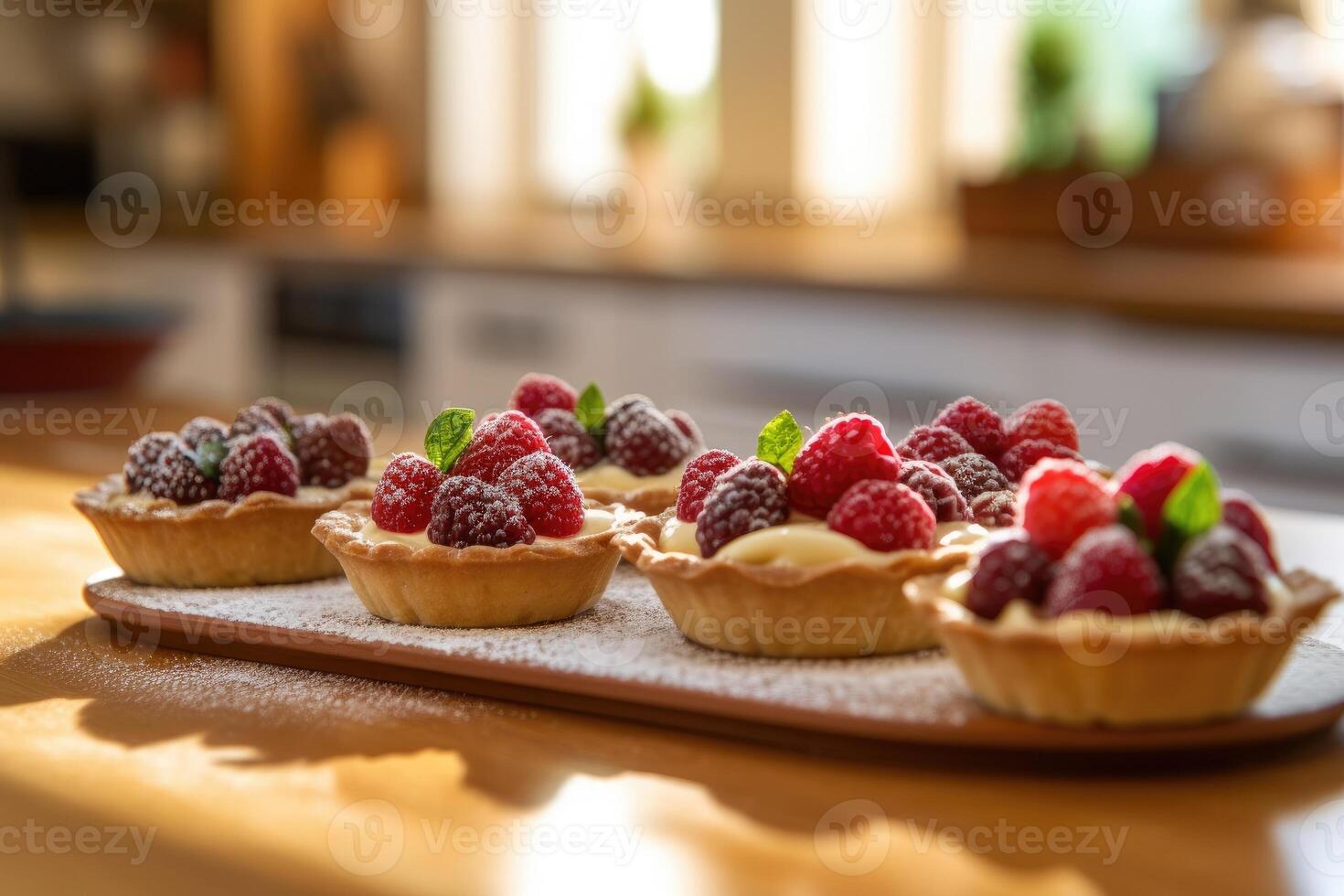 tarts in the kitchen table Food Photography AI Generated photo