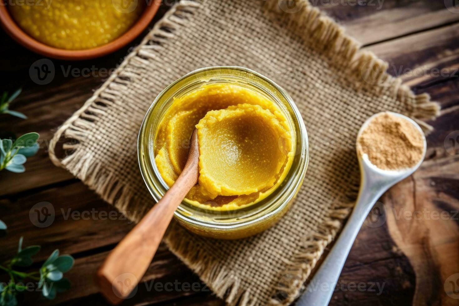 stock photo of mustard paste in kitchen table flat lay AI Generated