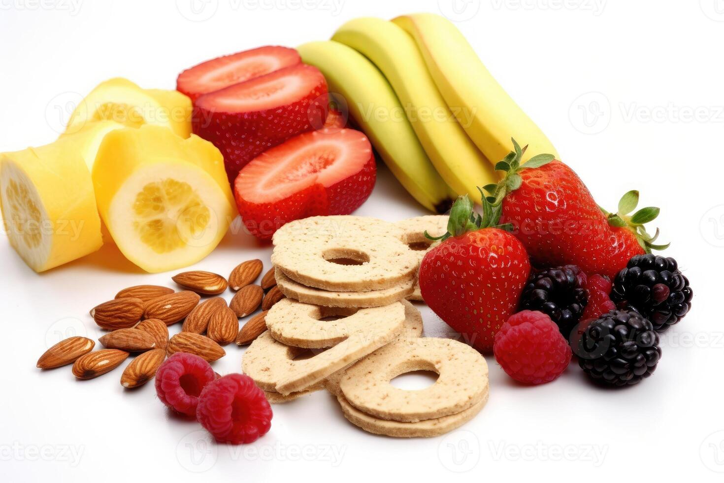 healthy snacks white isolated background Food Photography photo