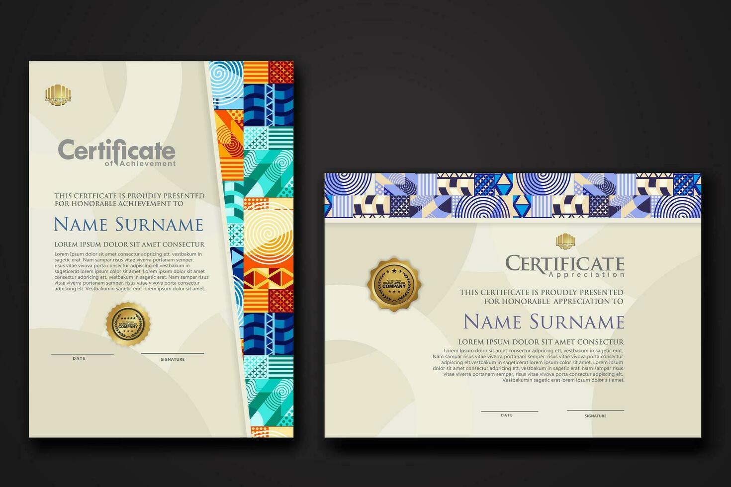 Certificate template with geometric artwork design and simple shapes.vector Illustration vector