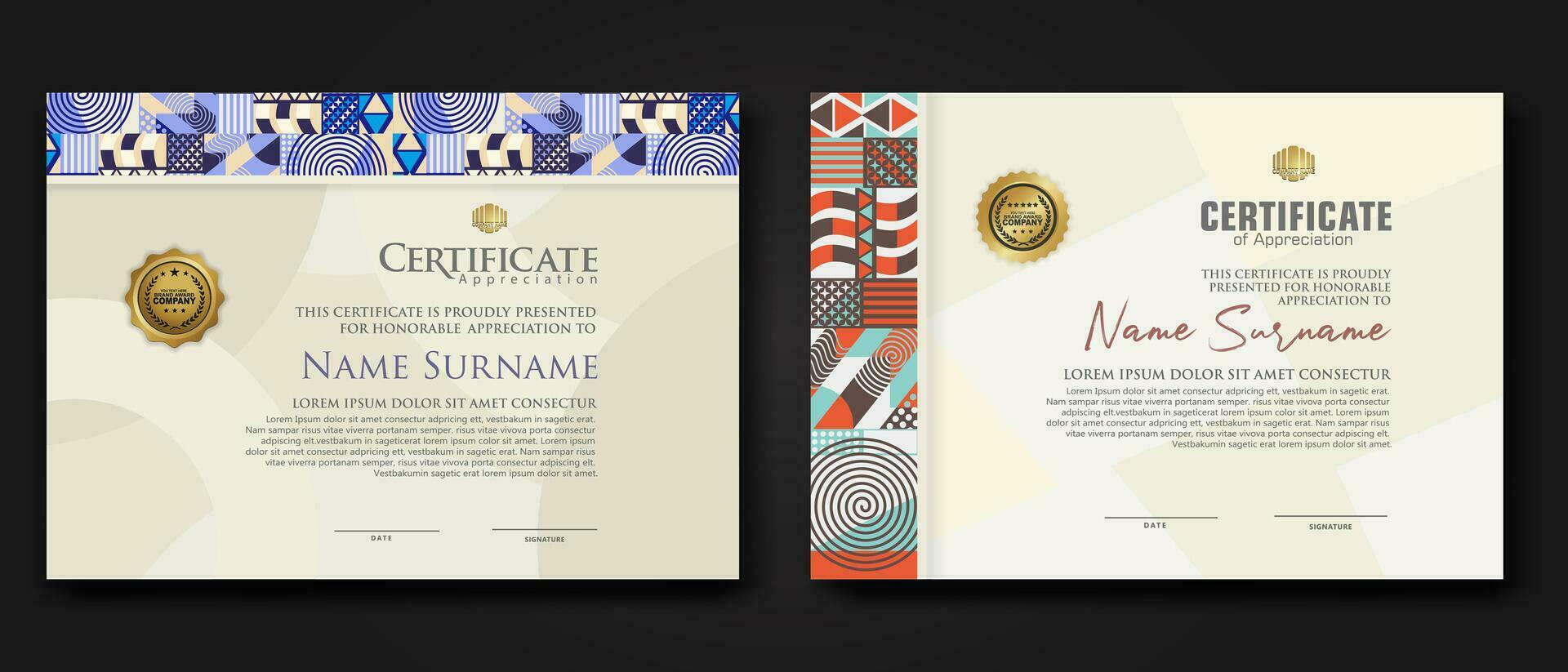 Certificate template with geometric artwork design and simple shapes.vector Illustration vector