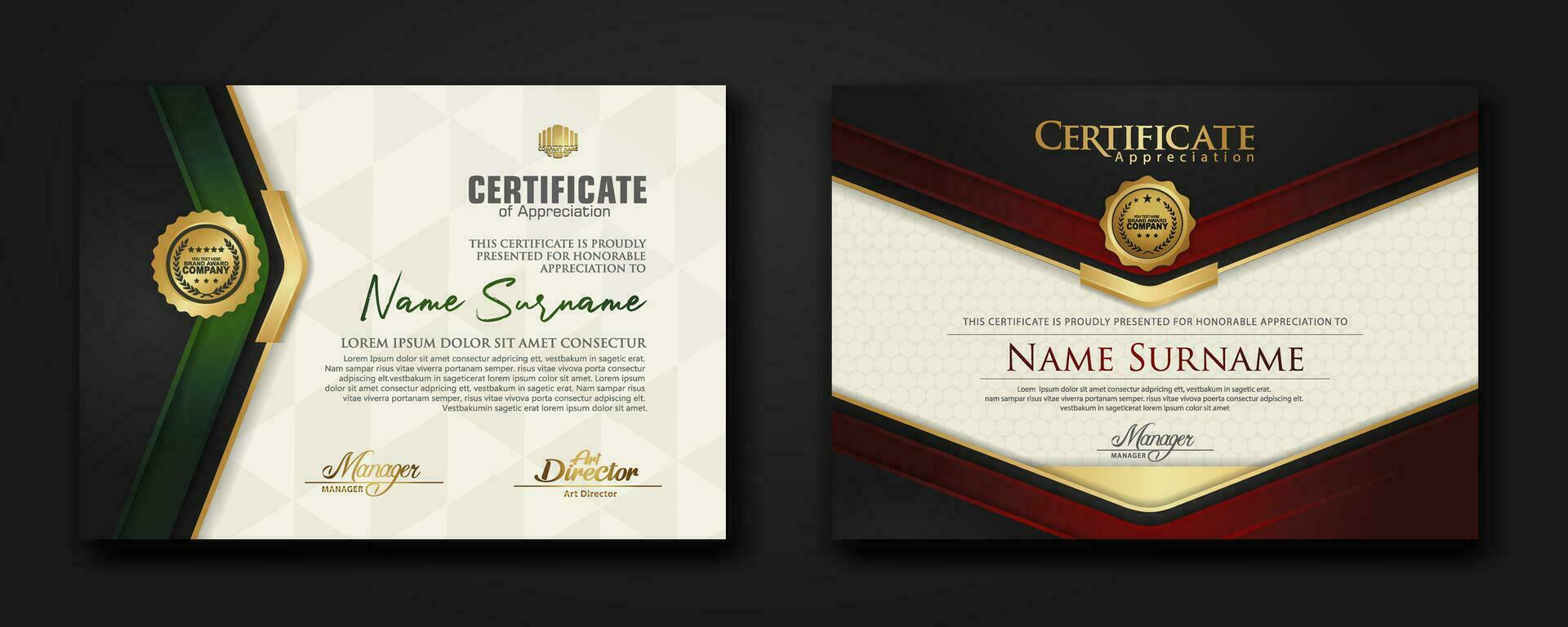 New design two set  luxury certificate  template with shadow effect on overlap layers and cream color on  pattern background vector