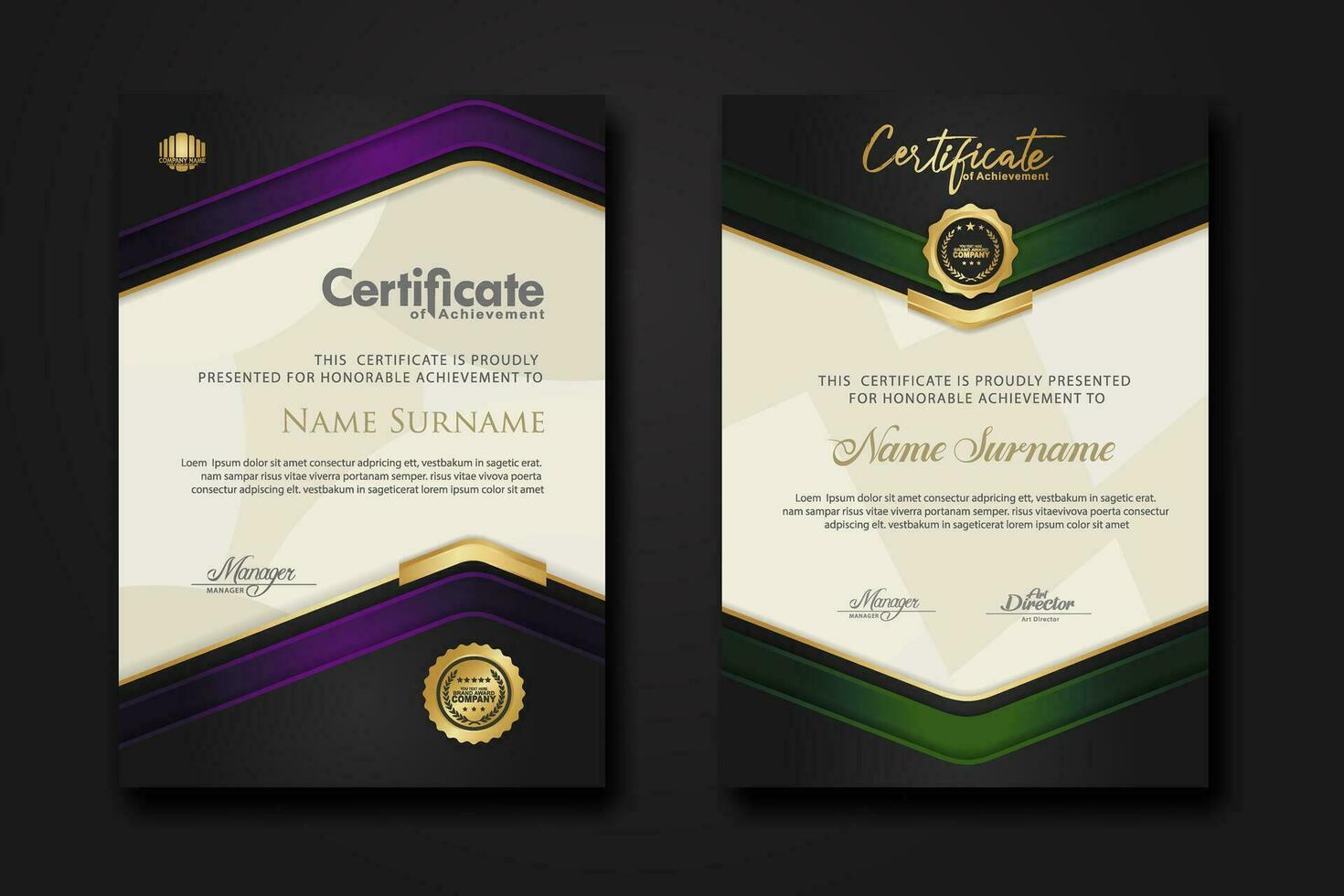 New design two set  luxury certificate  template with shadow effect on overlap layers and cream color on  pattern background vector