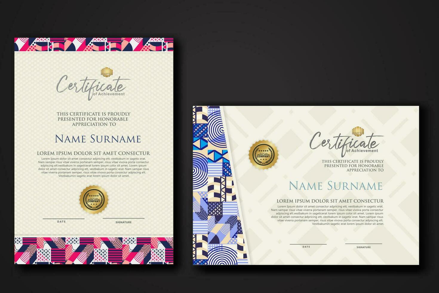 Certificate template with geometric artwork design and simple shapes.vector Illustration vector