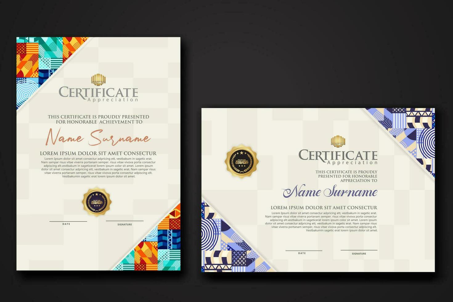 Certificate template with geometric artwork design and simple shapes.vector Illustration vector