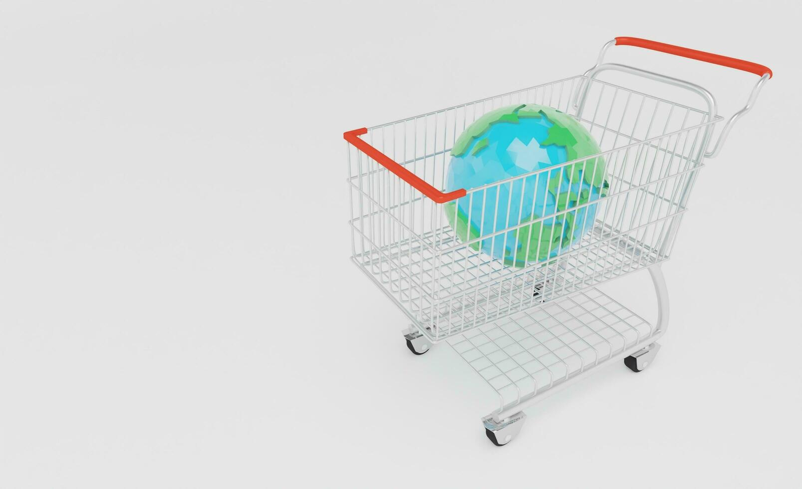 Shopping cart with low poly global on a white background photo
