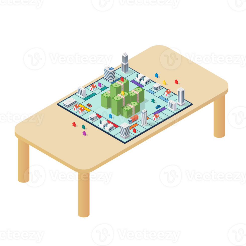 jogo de tabuleiro na mesa vista isométrica png