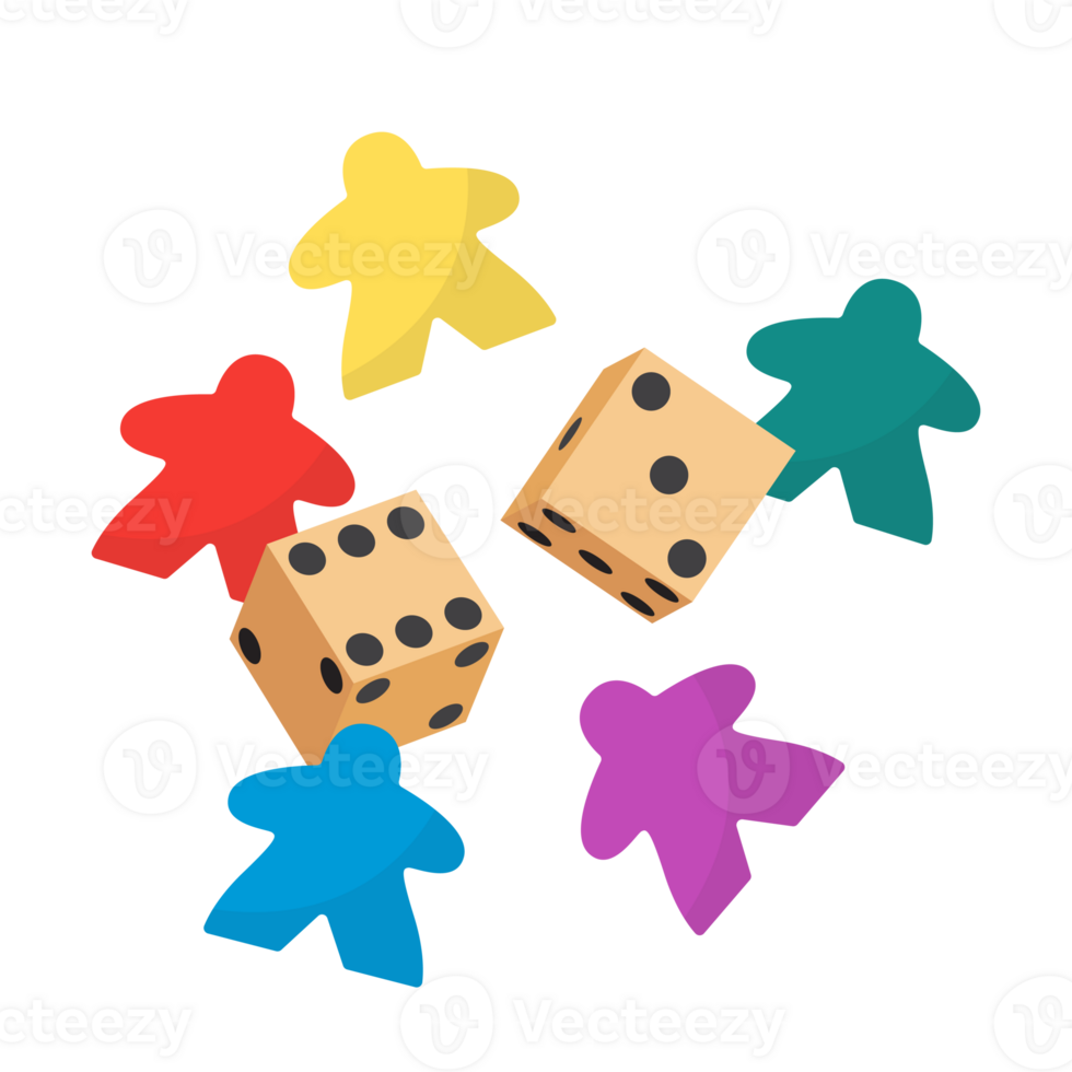 Multicolor meeple and dice illustration png