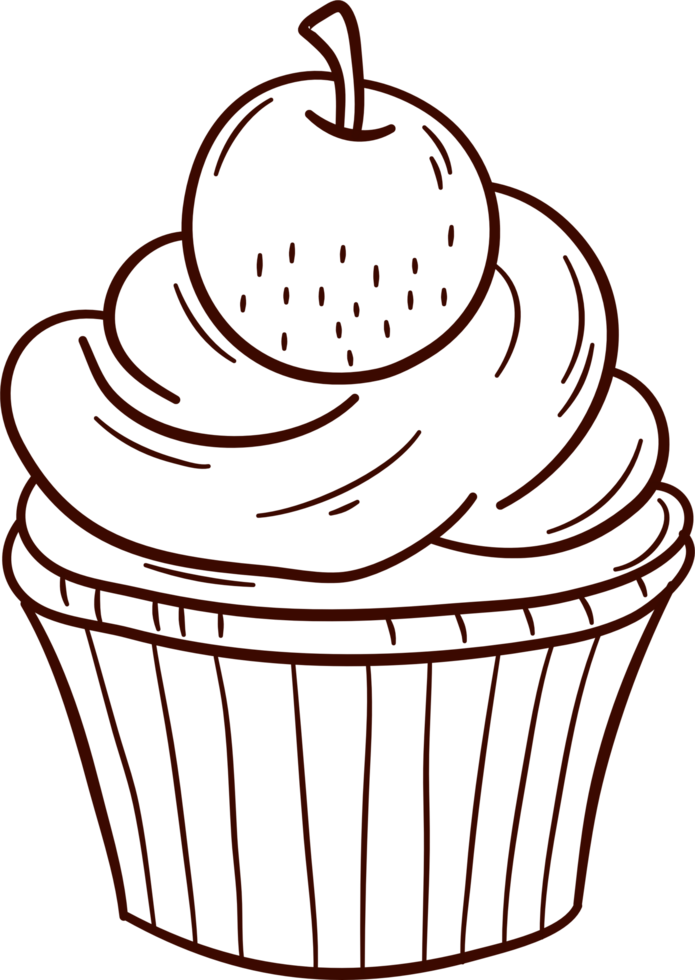 Cupcake doodle line art, Hand drawn cupcake symbol icon set. png