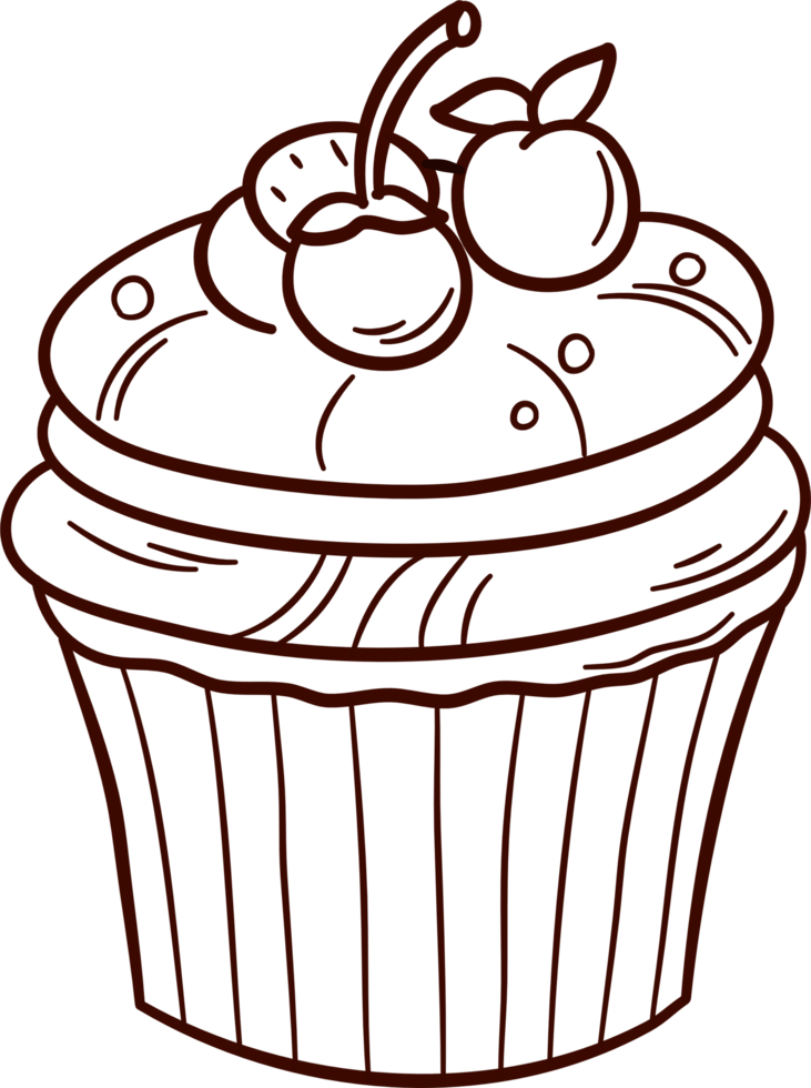 Cupcake doodle line art, Hand drawn cupcake symbol icon set. png