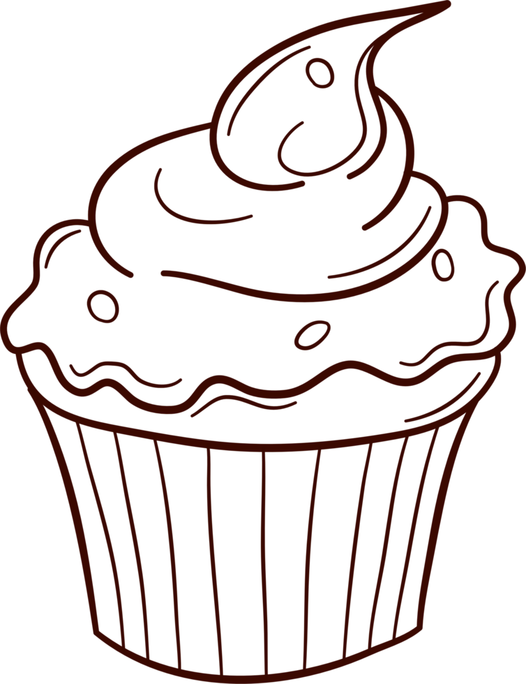 Cupcake doodle line art, Hand drawn cupcake symbol icon set. png