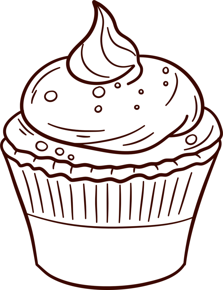 Cupcake doodle line art, Hand drawn cupcake symbol icon set. png