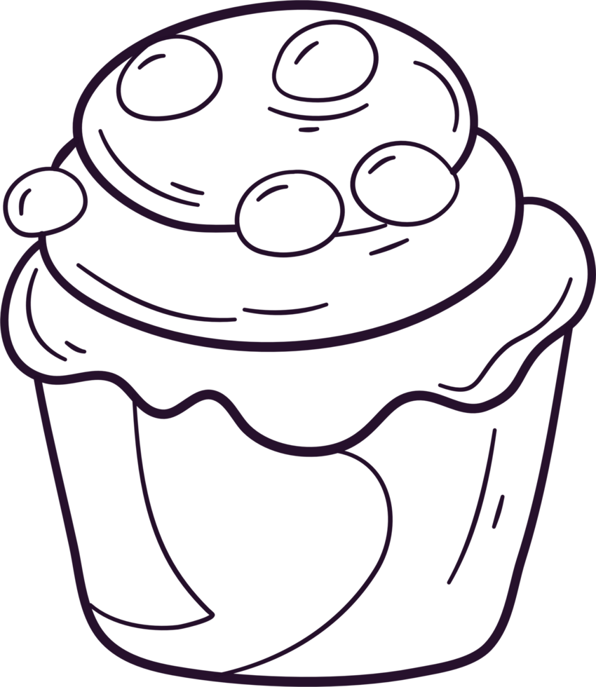 Cupcake doodle line art, Hand drawn cupcake symbol icon set. png