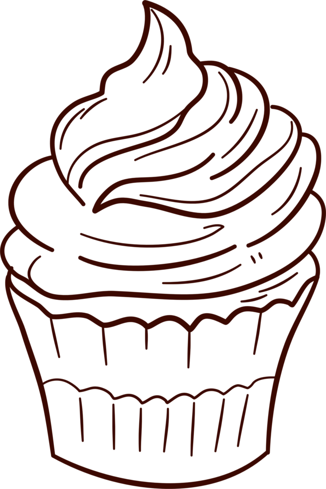 Cupcake doodle line art, Hand drawn cupcake symbol icon set. png
