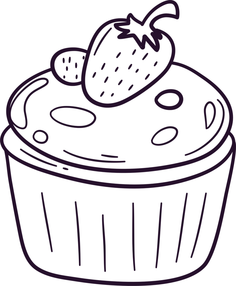 Cupcake doodle line art, Hand drawn cupcake symbol icon set. png