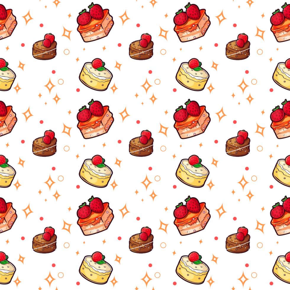 Seamless pattern with sweet cakes. Hand drawn illustration. png