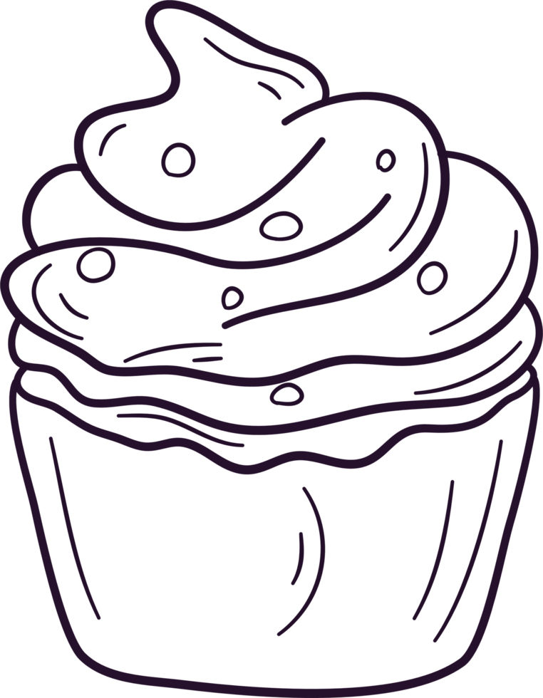 Cupcake doodle line art, Hand drawn cupcake symbol icon set. png