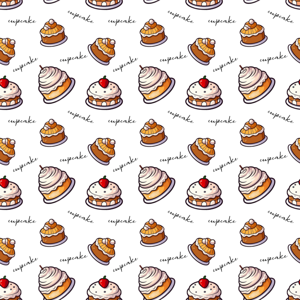 Seamless pattern with sweet cakes. Hand drawn illustration. png