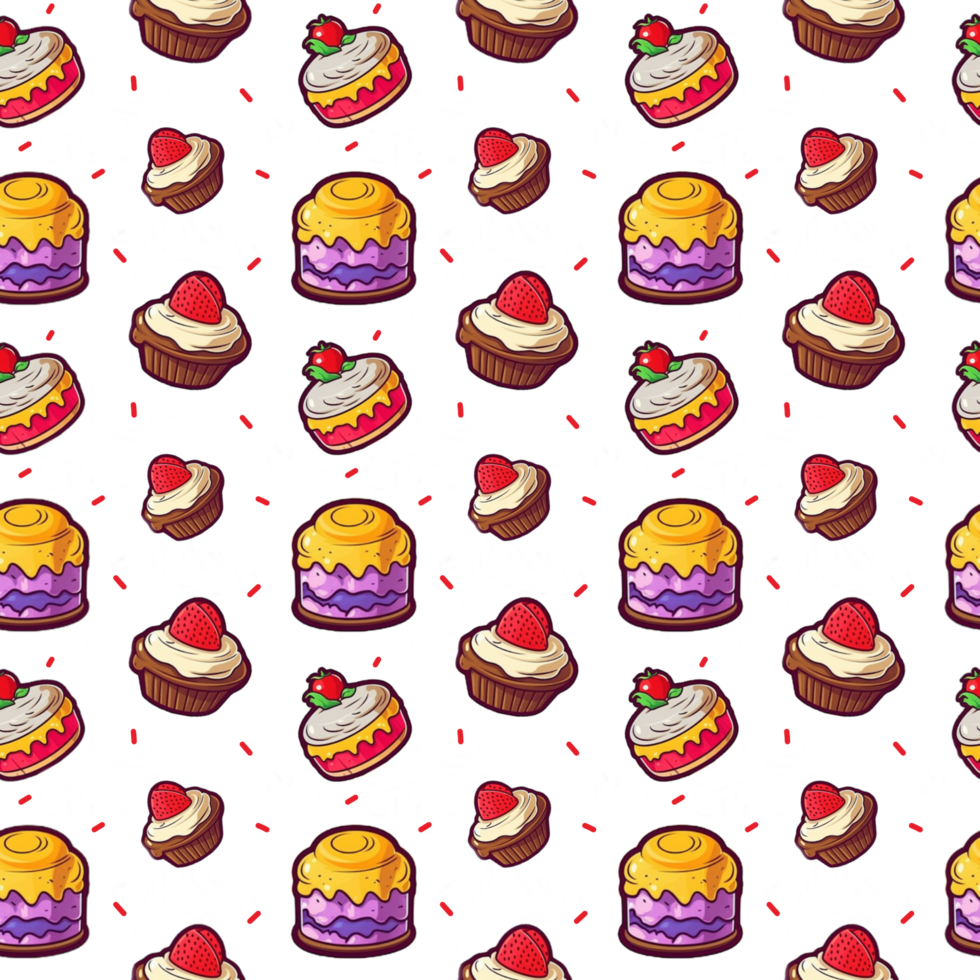 Seamless pattern with sweet cakes. Hand drawn illustration. png