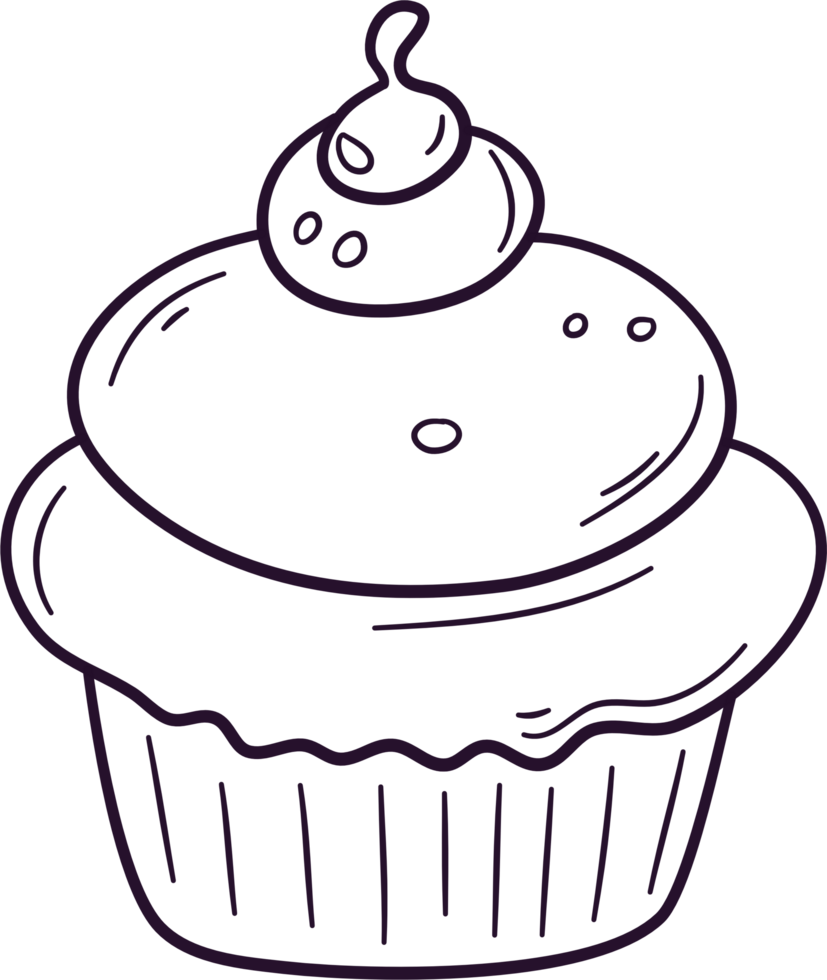 Cupcake doodle line art, Hand drawn cupcake symbol icon set. png