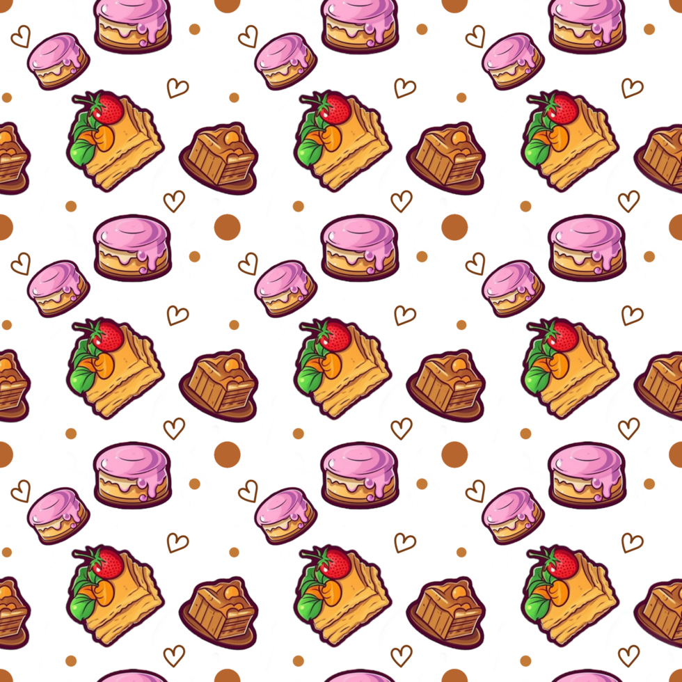 Seamless pattern with sweet cakes. Hand drawn illustration. png