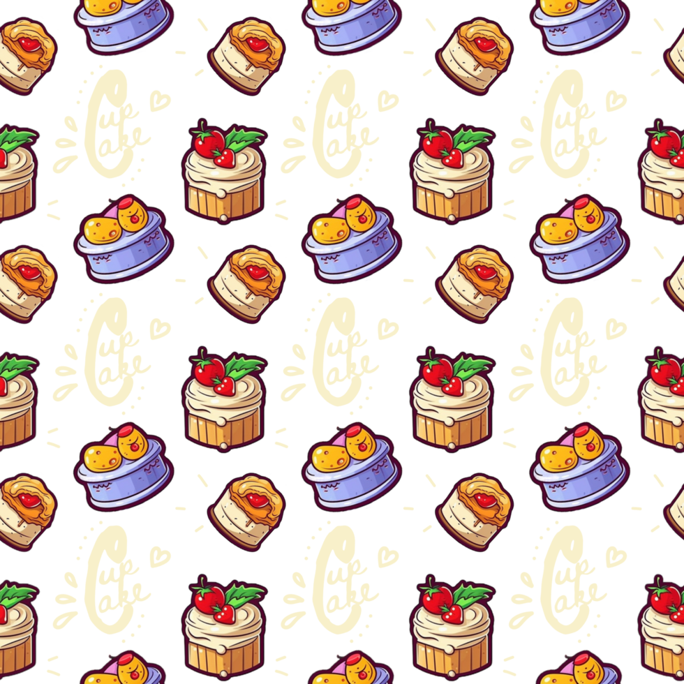 Seamless pattern with sweet cakes. Hand drawn illustration. png