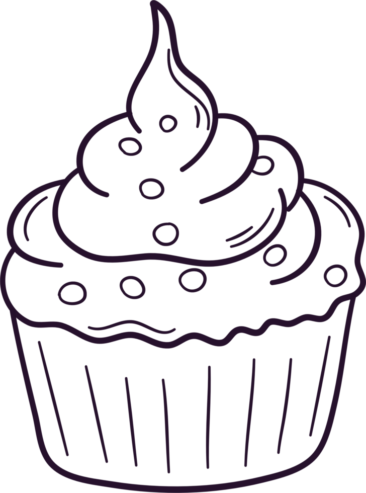 Cupcake doodle line art, Hand drawn cupcake symbol icon set. png