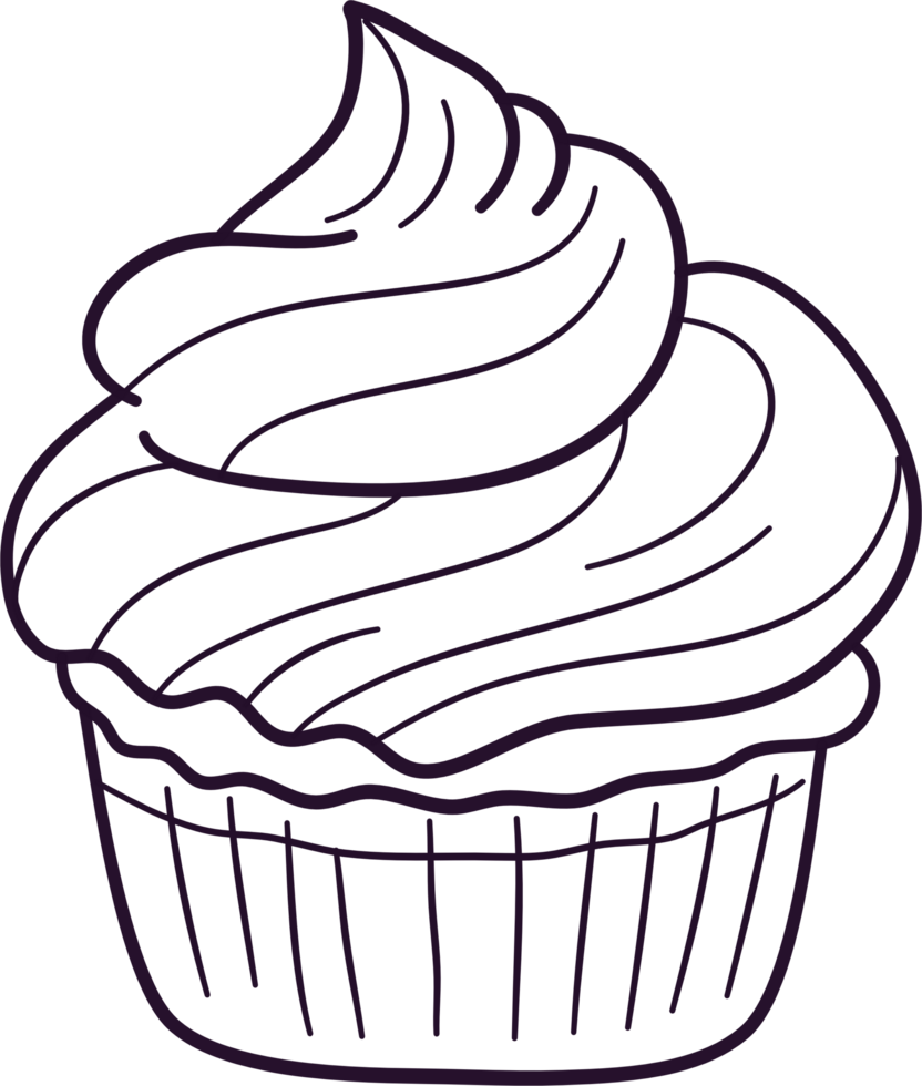 Cupcake doodle line art, Hand drawn cupcake symbol icon set. png