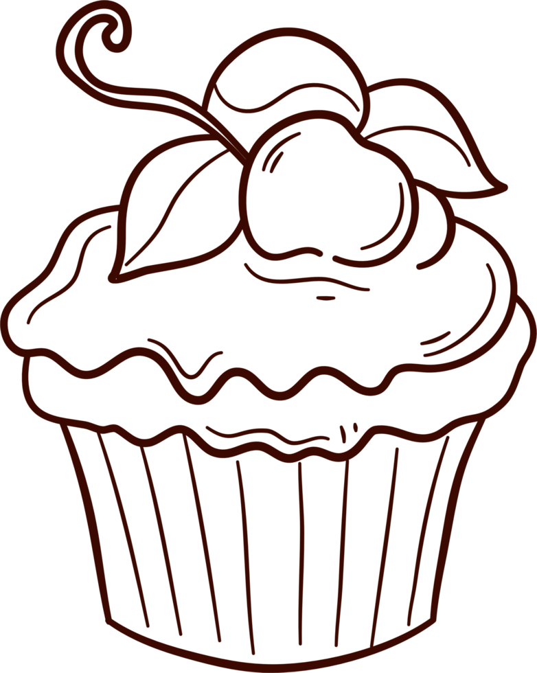Cupcake doodle line art, Hand drawn cupcake symbol icon set. png
