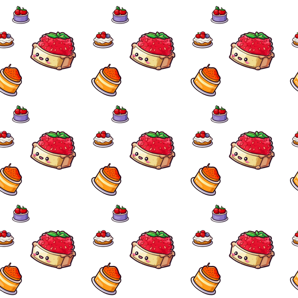 Seamless pattern with sweet cakes. Hand drawn illustration. png