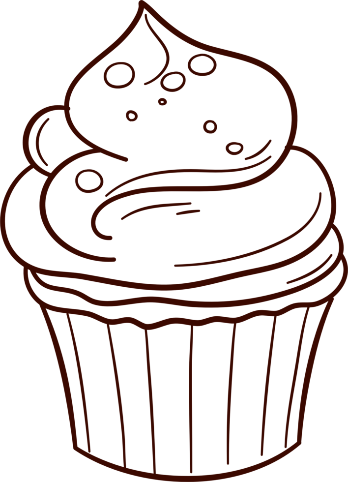 Cupcake doodle line art, Hand drawn cupcake symbol icon set. png
