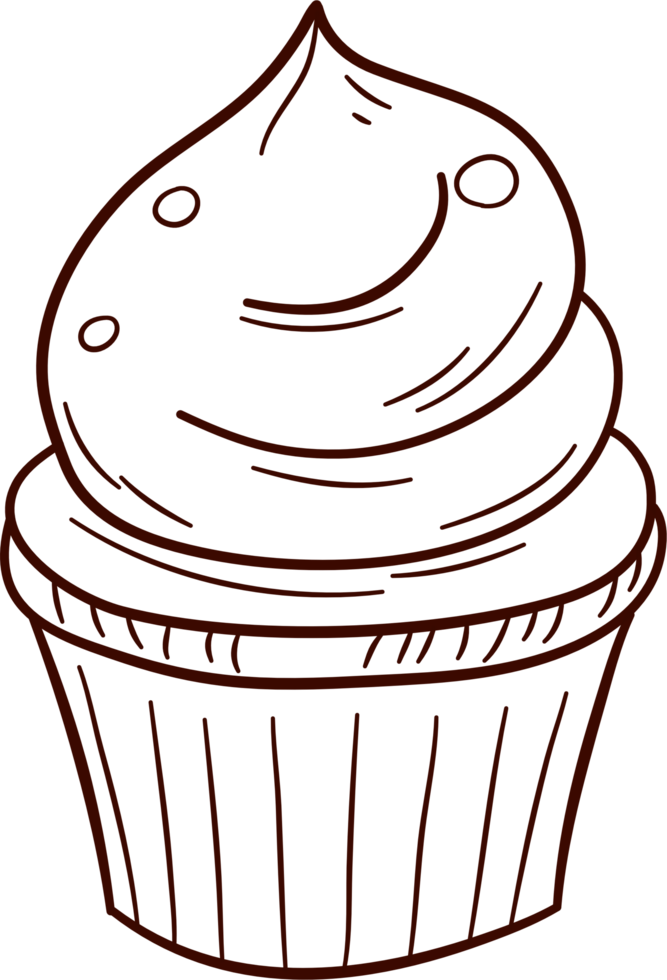 Cupcake doodle line art, Hand drawn cupcake symbol icon set. png
