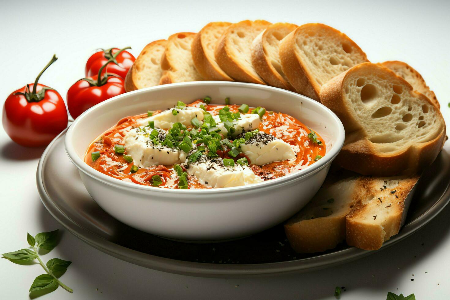 A delicious tomato soup food in a bowl. Winter food and healthy protein soup meal concept by AI Generated photo
