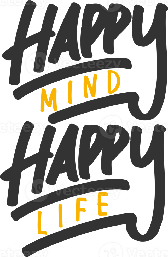 Happy Mind, Happy Life, Motivational Typography Quote Design. png