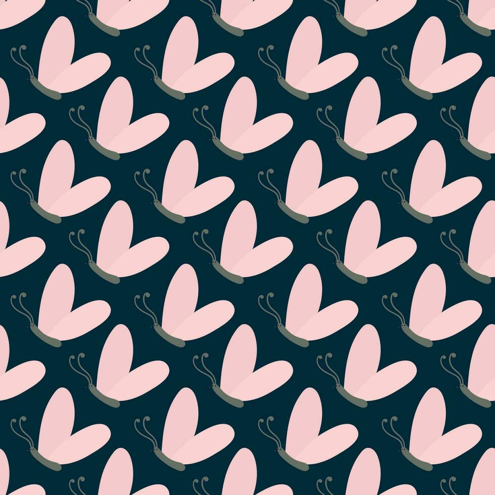 Pink butterfly. Seamless pattern with dark background. vector