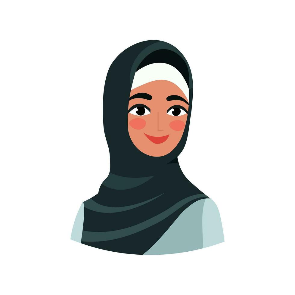 árabe mujer cara cubierto con hiyab musulmán mujer. musulmán niña avatar. avatar icono en plano estilo. sonriente niña en un bufanda. aislado vector ilustración