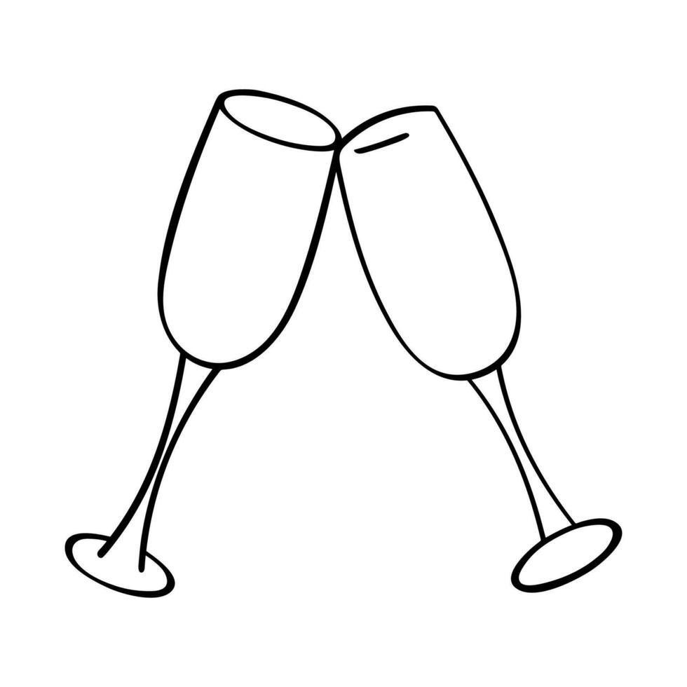 Hand drawn champagne glass illustration. Wine drink clipart in doodle style. Single element for design vector