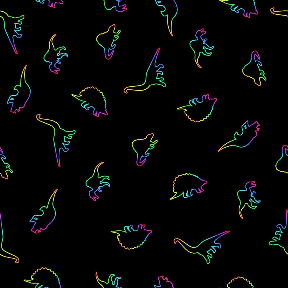 Dinosaurs in neon colors seamless pattern. Vector dino silhouette seamless pattern