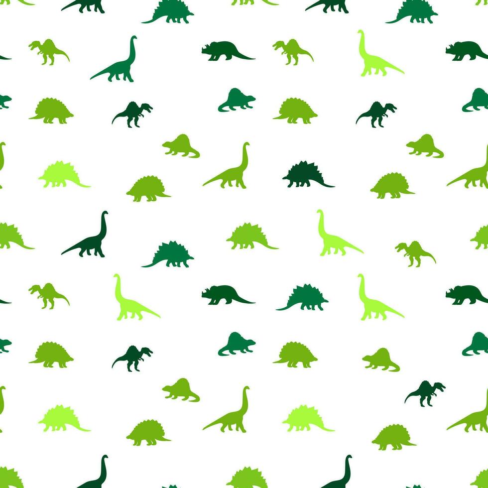 Vector dinosaurs silhouette green and white seamless pattern