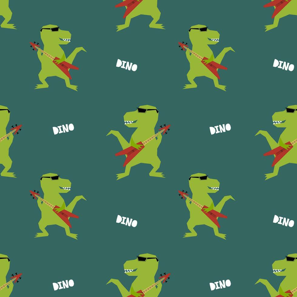 Funny dinosaur pattern. Children's illustration, pattern for wallpaper, textile. Pattern with dinosaur with guitar vector