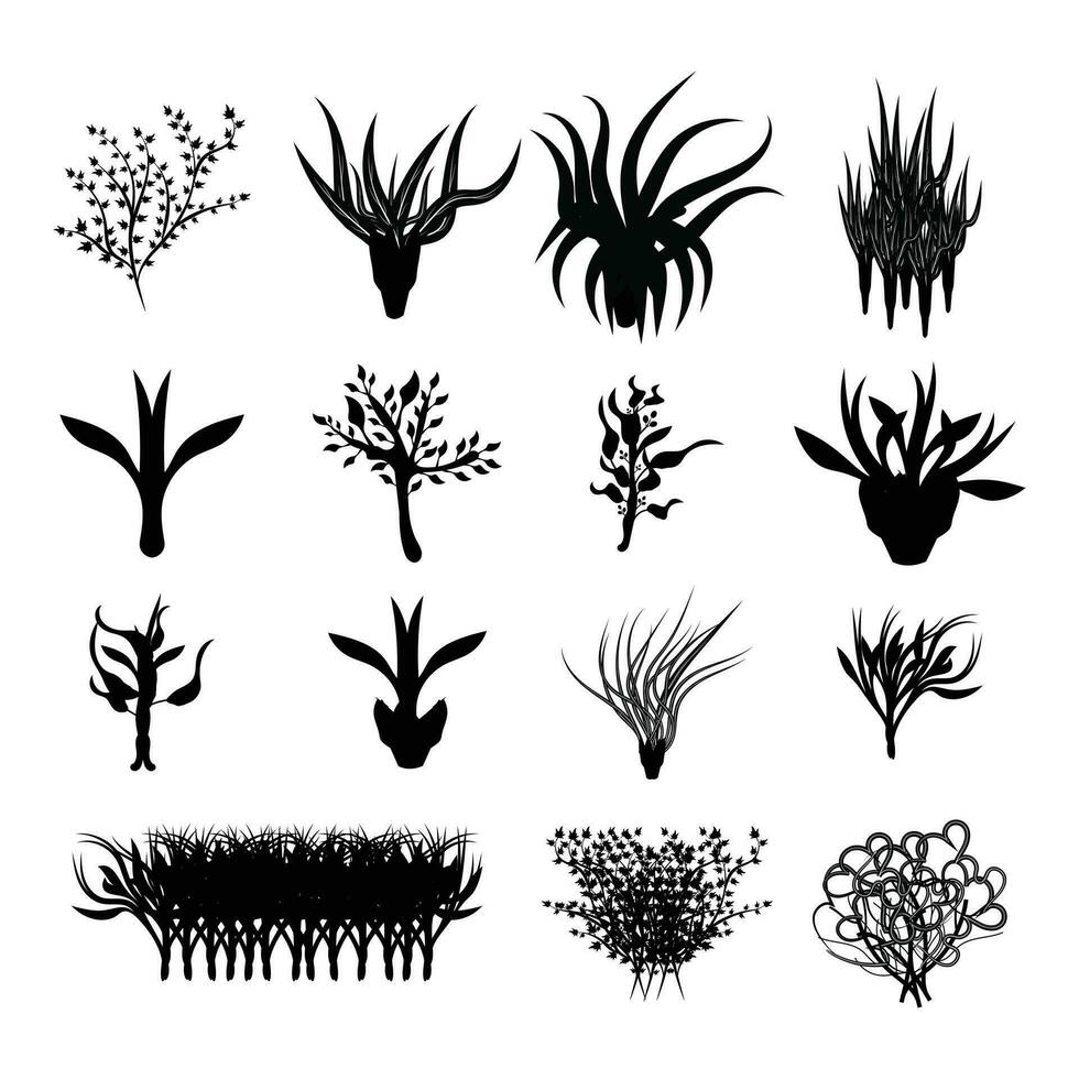 Tree silhouettes on white background. Black vector illustration. Tree black art design. Nature tree and leaf art