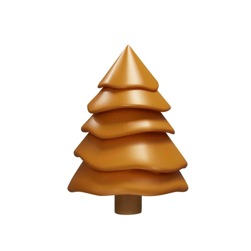 Bronze Christmas tree. 3D render spruce is decoration element for winter or summer seasons. Metal realistic plant for park. Vector illustration like decoration symbol.