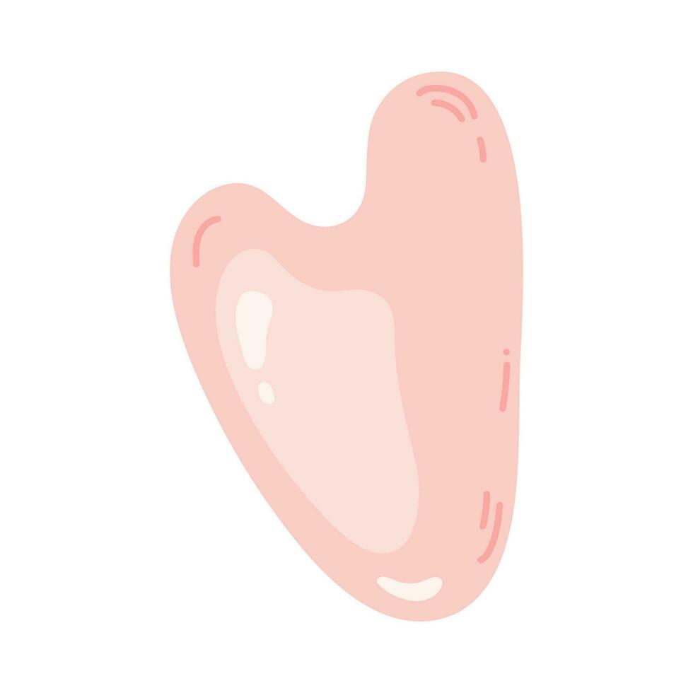 Gua sha for facial massage. Natural pink quartz stone, gua sha scraper. Skin care and morning routine. Vector illustration in flat cartoon style.